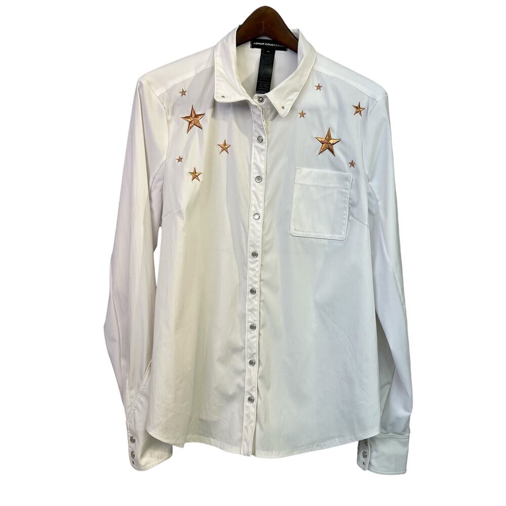 ASMAR Equestrian Star Western Show Shirt Size 2XL White Pearl Snap Western